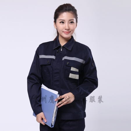 藏青拼米色滌棉線(xiàn)卡靜電服AC090-JD