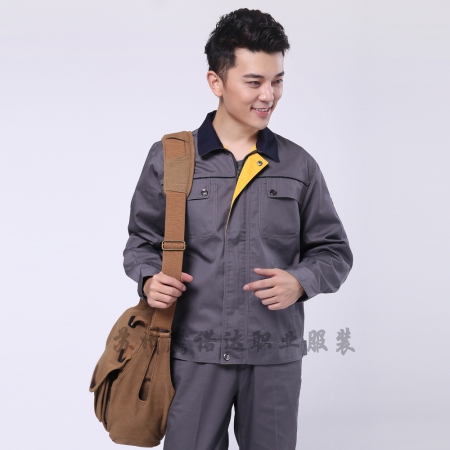 青島做工作服駝灰拼黃色AC111