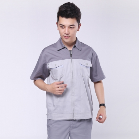 銀灰拼白色夏季工作服AD062-XJ