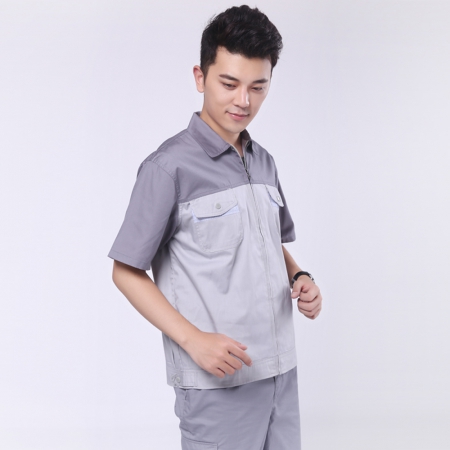 銀灰拼白色短袖工作服AD062-DX